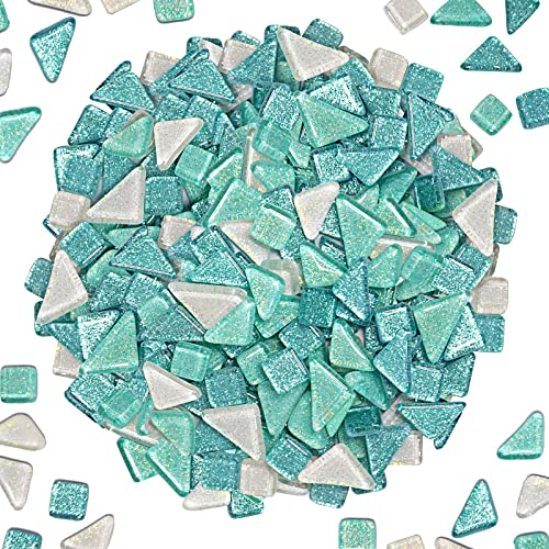200g Tesselles en Verre Colorées Irrégulière Carreaux de Mosaïque, Morceaux de Mosaïque en Verre pour Loisirs Créatifs, Décoration(Bleu ciel)