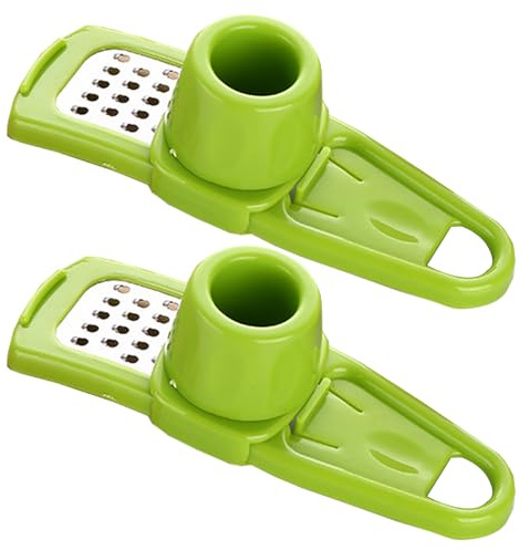 2PCS Knoblauchreibe, Knoblauchpresse, Knoblauch, Fleischwolf, Brecher, Reiben für die Küche (grün)
