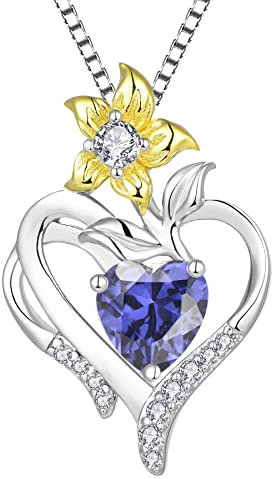 YL Herz Halskette 925 Sterling Silber geschnitten Dezember Geburtsstein Tansanit Lilie Blume Anhänger für Frauen,Kette 45+3CM