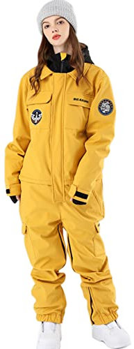 Caige Einteilige Skianzüge für Frauen Männer Männer Erwachsene Winter Outdoor Wasserdicht Winddicht Warme Schneeanzug Ski-Overall für Schneesport,Gelb,XL