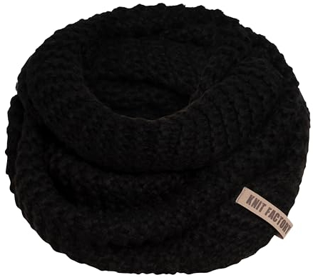 KNIT FACTORY - Alex Loop Schal - Schlauchschal - Winterschal - Rundschal - Herrenschal - Damenschal - Wollschal - Grob gestrickten Rippenmuster - Für Damen und Herren - Schwarz
