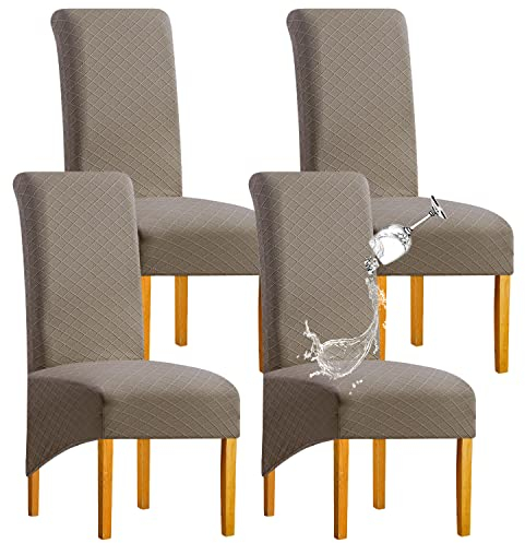 SHENGYIJING 1/2/4/6 PCS Diamond Lattice FStretch wasserdichte XL Stuhlhussen für Esszimmer, Spandex Large Dining Chair Husses High Back Jacquard Dining Chair Covers (Taupe,Set of 4)
