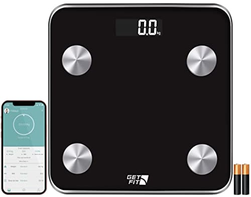 Get Fit Smart Bathroom Scales - Monitor Weight Loss Digital Body Weighing Scale - Connect to IOS/Android via Bluetooth with Easy to use APP Fitdays/Onfit, LCD Display & Automatic On/Off - Black