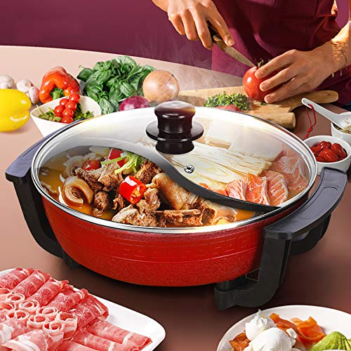 6L Elektrischer Hot Pot Multifunktions Partypfanne Doppelgittertopf Yin Yang Hotpot Topfkocher Antihaft für Hause, Temperatureinstellung 1300W