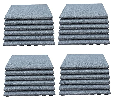 LANDGRID 24x Fallschutzmatten 50x50x4cm Grau Gummi Platten Bodenschutz Balkonbelag Pool Kind