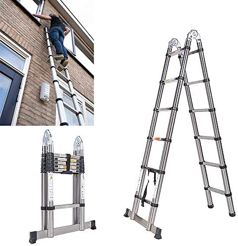 Scale Telescopiche A-Frame, Scala Allungabile in Acciaio Inossidabile, Scaletta Pieghevole Multiuso Portatile, Capacità di Carico 150KG, per Decorazione, Pittura, Fai da Te (1.9M + 1.9M)