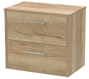 Hudson Reed JNU1824W Juno Modern Bathroom Wall Hung 2-Drawer Vanity with Colour Coordinating Worktop, 600mm, Woodgrain Autumn Oak