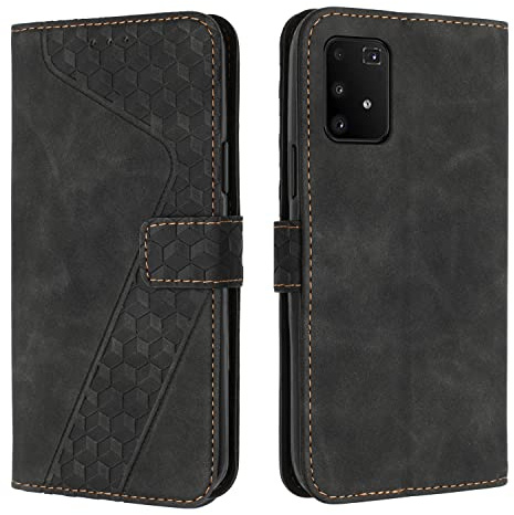 OKZone Kompatibel mit Samsung Galaxy A91/M80S/S10 Lite Hülle, PU Leder Handyhülle Tasche Wallet Schutzhülle Flip Cover Klappbar Stoßfeste Brieftasche Etui mit Magnet Kartenfach Lederhülle(Schwarz)