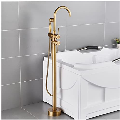 Ksunun Wannenarmatur, Vintage Freistehende Armatur Badewanne Wasserhahn, Messing Mischbatterie Badewanne, Badewannenarmatur Mit Handbrause Und 360° Rotierende DüSe, GebüRsteter Standarmatur Armaturen
