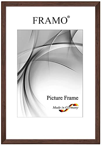 FRAMO Holz Bilderrahmen Schmal 59,4 x 84,1 cm (DIN A1) aus Massivholz | Braun | Farbe/Größe wählbar | Rahmen für Poster | Puzzle | Foto collage N°074