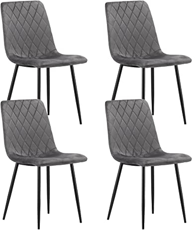 Esszimmerstuhl Wohnzimmerstuhl Stuhl mit Velours-Sitz mit schwarzen Metallbeinen, ergonomisch, ideal für Wohnzimmer, Büro, Schlafzimmer oder Esszimmer, maximale Belastung: 120 kg, grau 4er Set