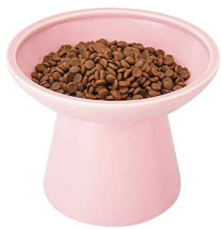 CEEFU Extra Wide Elevated Ceramic Cat Food Bowl - 6.2 Shallow Dish for Whisker Fatigue Relief, 5 Height for Easy Feeding, Lead & Cadmium Free, Durable Raised Cat Food Bowls, Pink