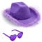Silom Cowboyhut mit Herzbrille, Rosa, Grün, Blau, Lila, Halloween-Kostüm, Cowgirl-Hut für Männer und Frauen mit Federn, Western-Filz, flauschige Kuhhhüte, zum Verkleiden für Geburtstag,