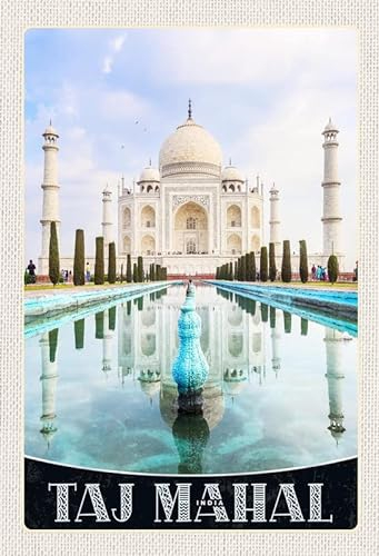 mrdeco Metall Schild 20x30cm gewölbt Taj Mahal Indien Vordergarten Moschee Deko Blechschild Tin Sign