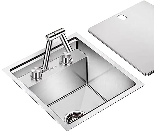 Fregadero De Acero Inoxidable Plateado con Tapa Fregadero Empotrado con Grifo Abatible RV Bar Mini Lavabo Individual Pequeño Fregadero (Color : Silver, S : 39 * 43 * 23cm)