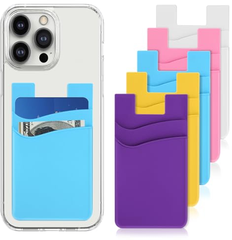 Andibro Handy Kartenhalter, 5pcs Silikon Handykartenhalter für die Rückseite des Telefons klebriger Kreditkartenhalter Doppeltasche 9.4x5.6cm Brieftaschenhülleh Hftende das schmü für alle cellphones