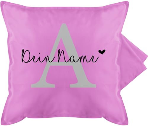 Kissenbezug - Initialen - Buchstabe Name anpassbar Herzchen I Geschenk Anfangsbuchstabe mit Name - 50 x 50 cm - Pink - buchstabenkissen a namenskissen Buchstaben anfangsbuchstaben kuschelkissen