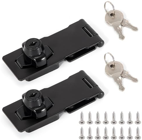 Überfalle Abschließbar, Sicherheitsüberfalle mit Schloss 4 Zoll Edelstahl Hasp mit Schlüssel, Vorrichtung Schrankschloss Lock für Türen Holzkiste Garagentor (Schwarz)