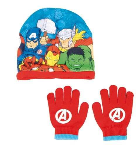 Marvel Avengers Mütze und Handschuhe für Jungen, Winter-Set für Kinder, Winter-Accessoires von The Avengers Iron Man Thor Captain America und Hulk