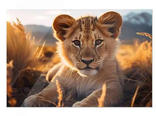 GRAZDesign Glasbild Baby Löwe in der Wildnis, Afrika Wandbilder aus Glas, Wanddeko Wohnzimmer, Küche, Flur, Büro - 80x40cm