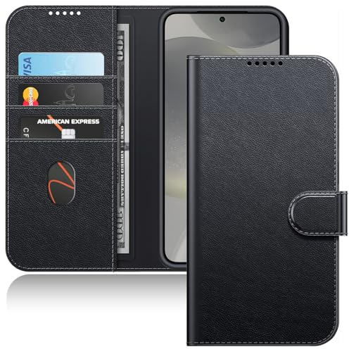 JETech Brieftasche Hülle für Samsung Galaxy S24 5G, Stoßfestes PU Leder Magnetische Klapphülle mit Kartenhalter, Standfunktion und Vollständiger Kameraschutz (Schwarz)
