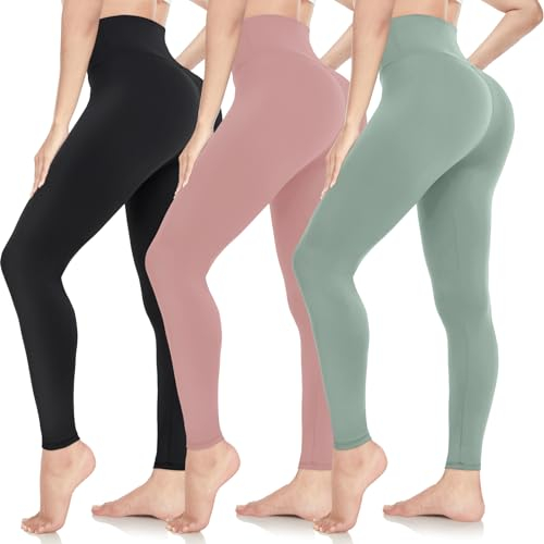 ACTINPUT Leggings Damen High Waist Leggins Blickdicht Sportleggings Lang Elastische Yogahose Laufhose Für Sport Gym Yoga(Schwarz/Mintgrün/Pink,S-M)