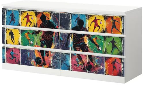 Sunnywall® Möbelfolie passend für IKEA Malm Kommode Schrankfolie Aufkleber mit Fussball Spieler Motiv | blasenfrei verkleben | Jugendzimmer 6er 160 cm