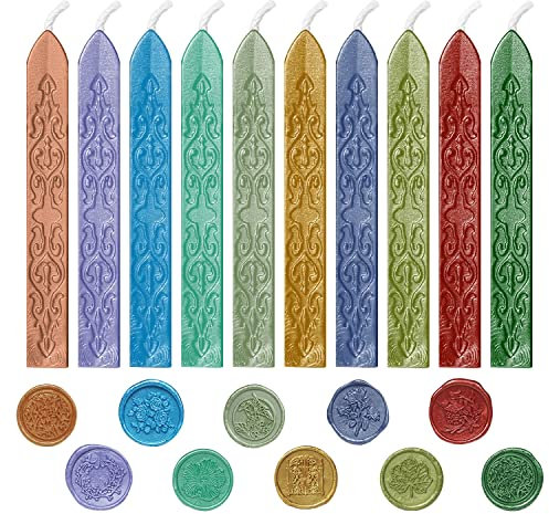 Siegelwachs Set, 10 Stück Farbige Wachssiegel Selbstklebend mit Docht für Wachssiegel Stempel Personalisiert, Siegel Wachs Siegellack für Siegelstempel Wachsstempel