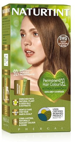 Naturtint Permanent Hair Colour Gel 6WG Radiant Golden Dark Blonde, Plant Enriched, Biobased, Ammonia Free, Long Lasting Grey Coverage and Radiant Colour, Nourishment and Protection
