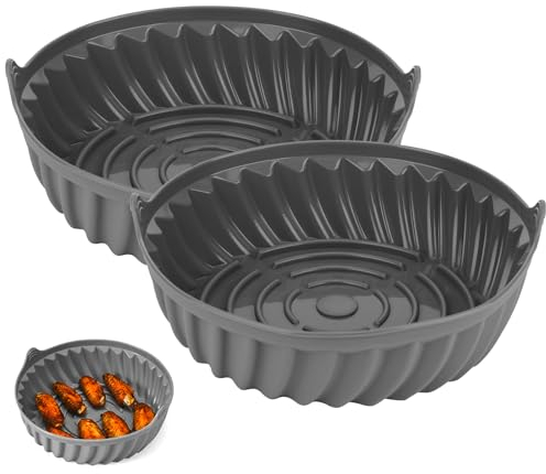 2 Pezzi Accessori per Friggitrice ad Aria, Teglia in Silicone 22 cm, Aggiornamento Stampo in Silicone di Grande Formato adatto per Friggitrici ad Aria Calda da 5 litri