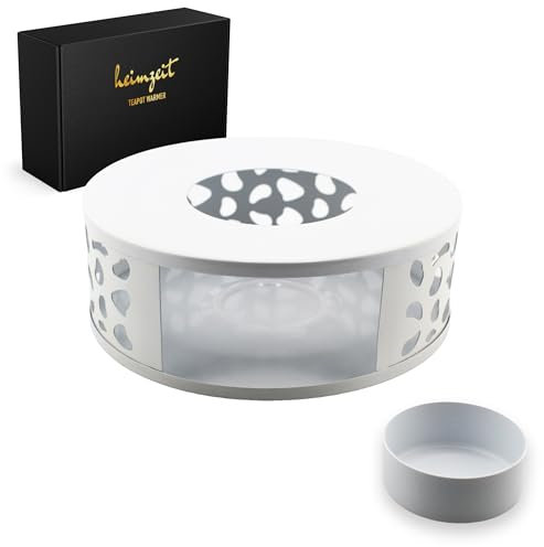 heimzeit Stövchen für Teekannen und Kaffeekannen aus hochwertigem Edelstahl [Ø 15 cm, Weiß] Teewärmer mit Teelichthalter im stilvollen Design, Teestövchen kratzfrei und für alle Größen
