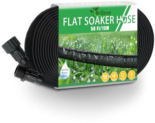 Manguera plana de 50 pies, diseño de doble capa resistente, manguera de riego por goteo que ahorra un 80% de agua, manguera de aspersión a prueba de fugas para jardín, césped, cama de flores, campo de