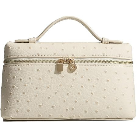 Rejolly Umhängetasche für Damen, kleine Tasche, Top-Griff, Ledertasche, Designer-Umhängetasche, ruhig, luxuriös, trendig, Straußen-Creme-Weiß (goldfarbene Hardware), Small, Beuteltasche