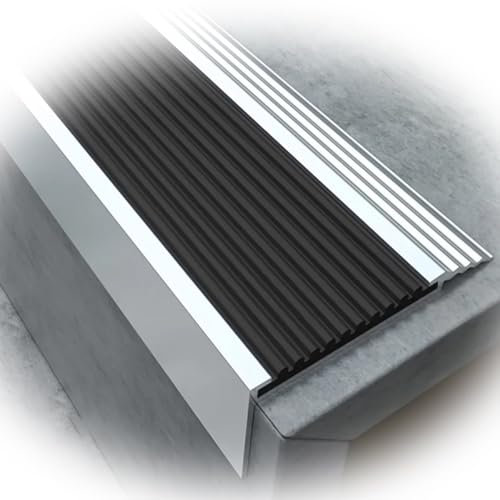 ZIUSFAC Treppenkante Übergangsprofil 100 cm Treppenkantenprofil Aluminium Kantenschutzprofil Für Holzböden Treppenkante Breite 4 cm Winkelprofil L-Form(Black,L 100 x W 5 cm)