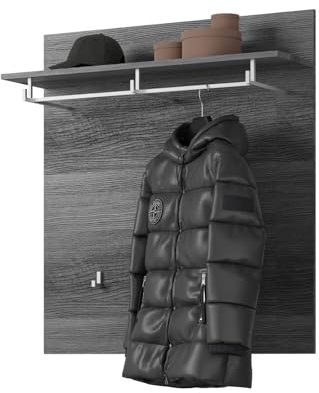 Inn.Furn Garderobenpaneel in grau Rauchsilber Wandgarderobe mit Hutablage, Kleiderstange und Kleiderhaken Diele Flur 90 x 98 cm Shawn