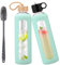 HYDRAGLAZIC 950ml Glass Water Bottle With 2 Lids-Flip Straw Lid, Bamboo Lid, Glass Water Bottle With Silicone Sleeve, Motivational Time Marker, Glass Juice Bottle for Cold Drink,Light Blue
