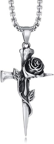 IOETSEUT Herren Halsketten Gothic Trendy Vintage Rose Kreuz Halskette Männer Frauen Hip Hop Schwert Anhänger Selbstverteidigung Amulett Gothic Punk Schmuck Geschenk das Geschenk