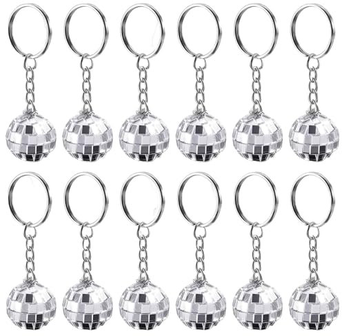 WLVinson 12 pcs Discokugel Schlüsselanhänger,Mini Discokugel,Discokugel Party Deko,Discokugel Kinder,1970er Discokugel Spiegelkugel Schmuck set für Hängetasche Party Weihnachten,Halloween Dekorieren