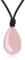 COAI Collana di Pelle da Donna con Ciondolo Goccia di Quarzo Rosa, Collana da Donna in Quarzo Rosa