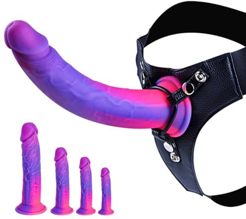 Strap On Dildo Set Womens Sex Toys (6 7 8 10 Fantasy Dildo), Silicone Realistic Long Anal Dildo Suction Cup, Beginner Harness Wearable Dildo Purple Pink Adult Sex Toy for Women Couples Lesbian