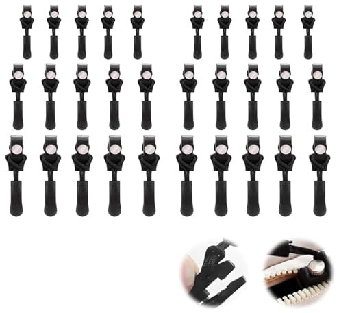 Lot de 30 extracteurs de fermeture éclair en nylon pour vêtements, jeans, manteaux, sacs à dos, bagages - Noir