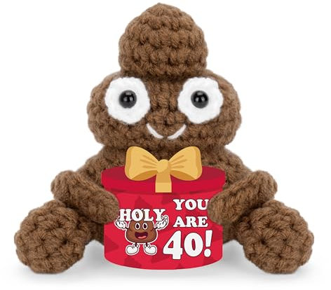 A AIFAMY Positive Poo für 40., 50., 60. Geburtstag, lustige Häkel-Puppe für Männer und Frauen, beste Freundin, Gag-Geschenke, Party-Dekorationen (40. Geburtstag)