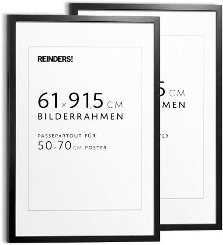 REINDERS Bilderrahmen Schwarz, Poster 61x91,5cm, Passe-partout 50x70cm, MDF Holz 2-Pack multipack