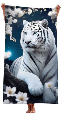 CAIRF Lustige Weißer Tiger Badetuch,Tier Motiv Mikrofaser Strandtuch,Groß 75x150cm Schnell Trocknende Strandhandtuch,3D Tiger Duschtuch für Schwimmen Yoga Sport,Saugfähiges Buntes Stranddecke C