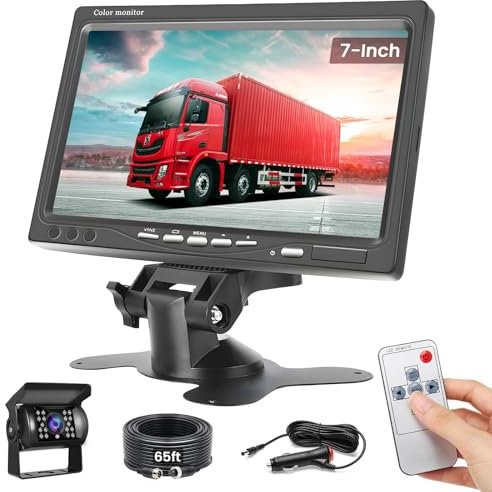 Inefala Kit Telecamera Posteriore con Monitor 7 Pollici +Telecamera di Retromarcias Impermeabile IP68 Grandangolo 170° Visione Notturna 18IR per Camion Camper Trattori 12V-24V +20M 4Pin Cavo Avionico