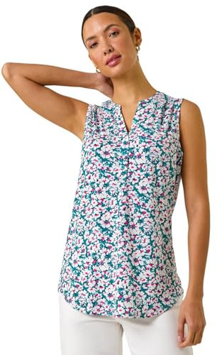 Roman Originals Sleeveless Shirt for Women UK Ladies Vest Tank Top Summer Smart Blouse Stretchy Jersey T-Shirt Casual Spring Holiday Party Beach Vacation Notch Neck - Textured Pink - Size 20