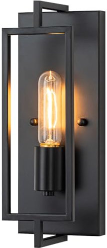 FTL Wandleuchte Innen, Schwarz Wandlampe aus Metall, Industrial Wandlampen Vintage, 1 Flammige Wandbeleuchtung für Innen, E27 Loft Beleuchtung, LED Wandleuchten für Wohnzimmer Schlafzimmer