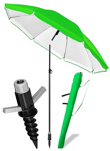 4smile Sonnenschirm Strand SunnyJoy Ø 180 cm, 3er Set - Strandschirm mit UV Schutz 50+, inkl. Sonnenschirm Schutzhülle und Bodenhülse - Strandschirm windfest stabil, Sonnenschutz Strand, Grün