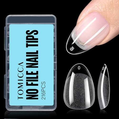 TOMICCA Capsule Americaine Ongle Amande Court, 216 PièCes American Nail Capsule, Soft Gel Faux Ongles Pour Diy Nail Art, 12 Tailles
