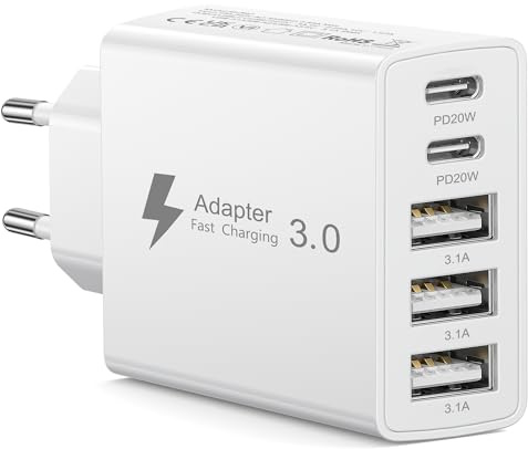 USB C Ladegerät Mehrfach, 5 Ports 50W Mehrfach Stecker USB C Netzteil | Power Adapter Ladestecker Schnellladeadapter Multiplug USB Charger für iPhone 17 16 15 14 13 12 11 Pro Max/iPad/Samsung/Handy